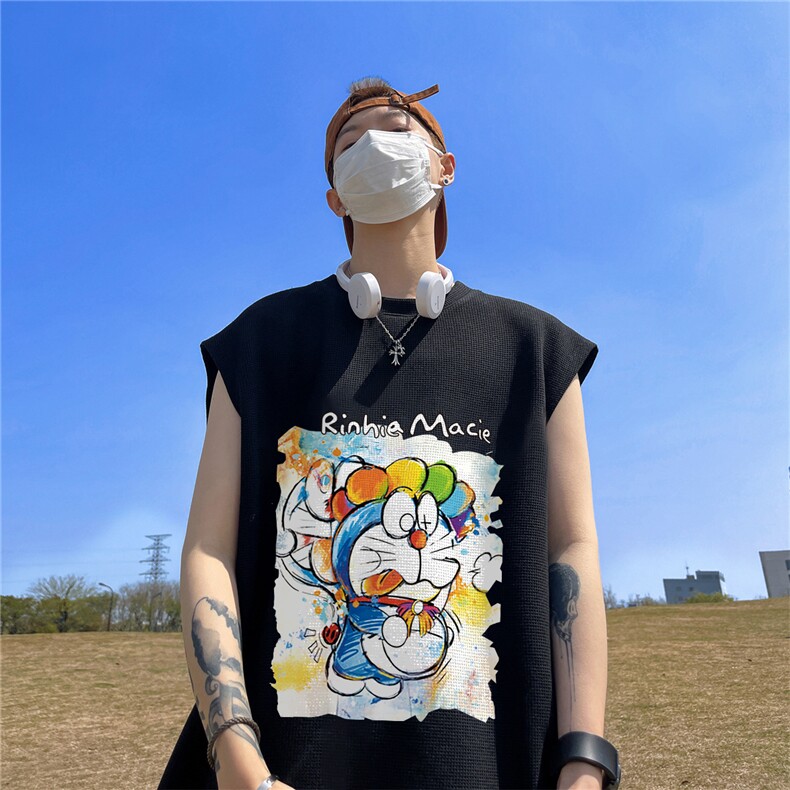 华夫格背心直播高品质重磅220克哆啦a梦印花HB755-P25控38,男装背心/马甲,星座508（原C305）