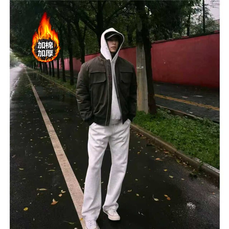军绿色美式飞行员夹克男秋季cleanfit立领短款廓形工装骑兵服外套图片