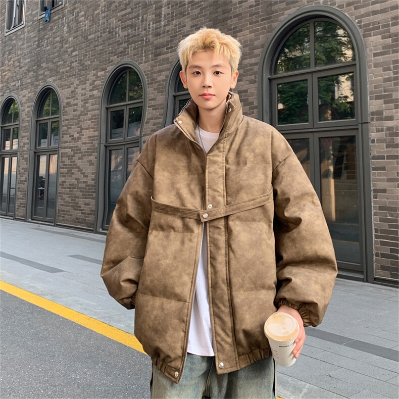 MY241-特105控168冬装美式立领机车皮棉服PU情侣棉衣面包服外套男,男装棉衣,电商B370