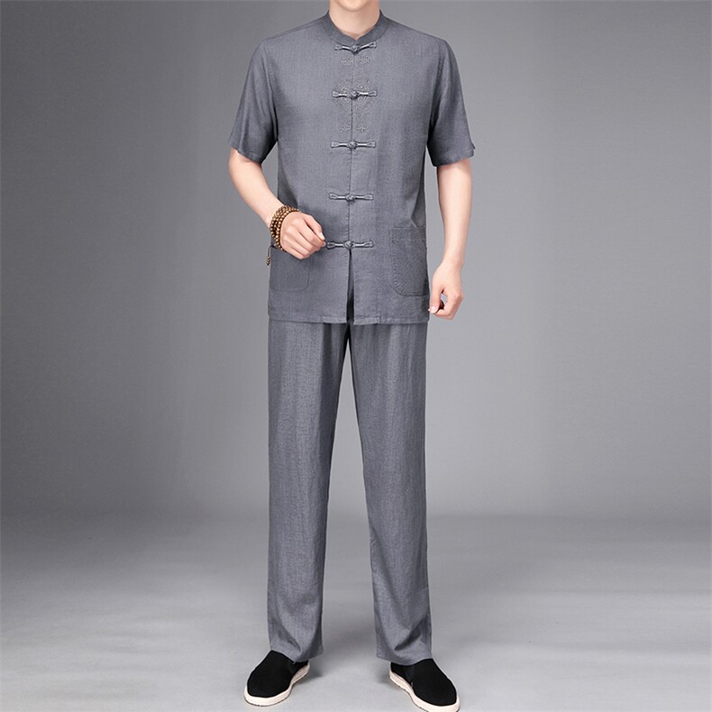 唐装太极服中式刺绣立领风短袖套装时尚爸爸装SF9780-P125,男装民族服装,星座1105-3