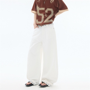 白色牛仔裤女阔腿宽松梨型身材裤子直筒休闲拖地长裤YD9025-P60