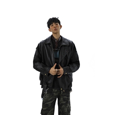 荔枝纹高端双层领廓形设计大码M-5XL机车皮衣JK78095特P118控178，男装皮衣，星座227-7