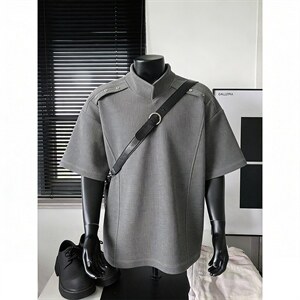 现货-原创-纽扣装饰短袖解构拼接T恤美式宽松1016-1 T341 P32 K59，男装T恤，星座1016-1（原电商B408-1）