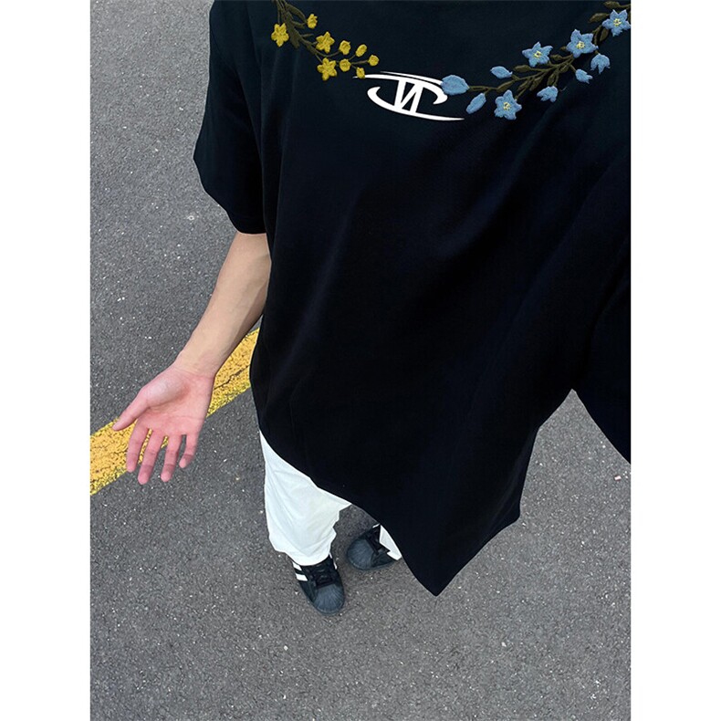 万针全刺绣解构设计260克重磅双纱纯棉高品质美式高街短袖T恤特33，男装T恤，电商A486-1