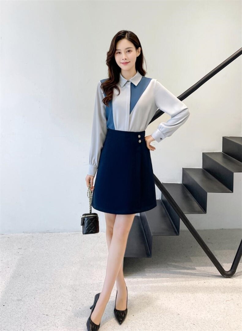 七米2022春季设计款撞色三角针衬衫,女装衬衫,七米