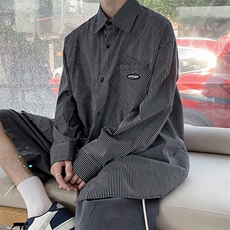 日系条纹衬衫潮男秋季港风chic宽松潮流韩版dk制服衬衣W1099-P35，男装衬衫，星座512-4