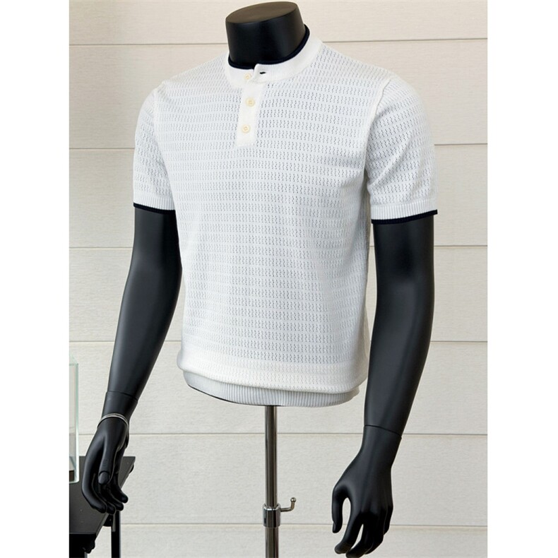 镂空织法圆领针织短袖冰丝短袖T恤K85004-P53，男装T恤，星座1012-1