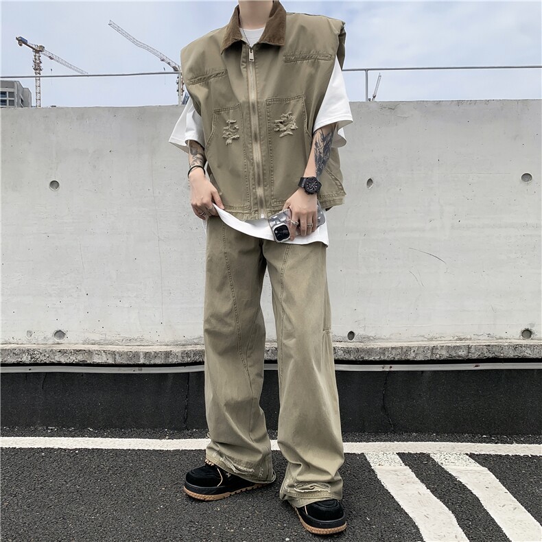 套装美式潮牌复古牛仔夹克男廓形设计马甲宽松搭配一套W5842-P120,男装夹克,星座412-2