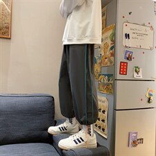 夏季薄款速干条纹暑假休闲裤松紧腰男运动裤D201-DM16-P35图片