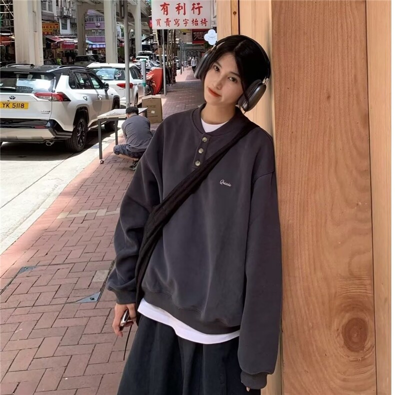 美式复古简约少年感亨利领卫衣男女宽松休闲套头长袖上衣,男装卫衣,星座506A