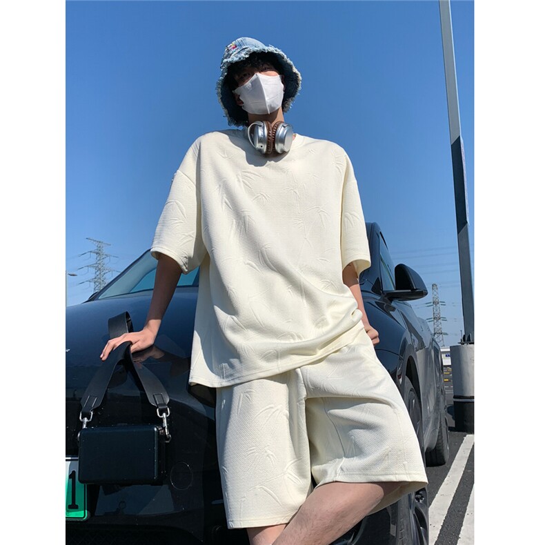 夏装短袖T恤短裤情侣套装宽松竹子提花休闲运动套装 TZ866-特P50图片