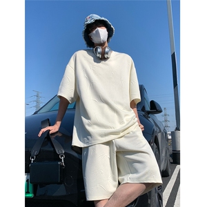 夏装短袖T恤短裤情侣套装宽松竹子提花休闲运动套装 TZ866-特P50图片
