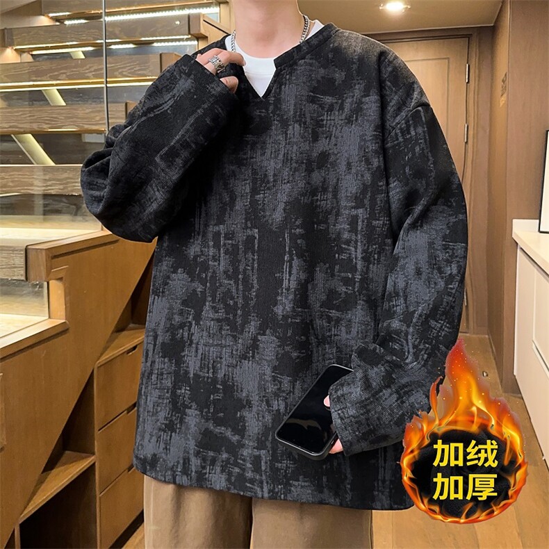 2025数据款V领长袖水墨画T恤*CK74*P25加绒30,男装T恤,星座511-1