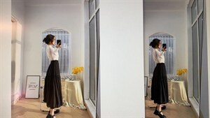 2022春款衬衫?拼接松紧半裙，女装衬衫，WW9