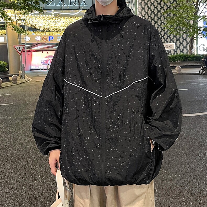 特批P55无差价夏季满天星冰丝凉感UPF50+连帽潮防晒服外套男J2609,男装防晒衣,电商A001-1