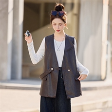 【春季女装新款】2026大量现货春季时尚百搭中长款皮衣马甲外套，女装皮衣，缘衣格