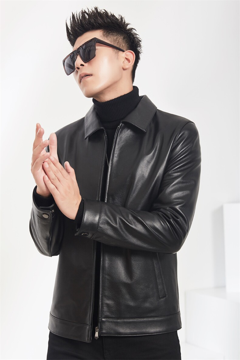 2023秋冬新款海宁皮衣男牛皮夹克外套翻领商务男装P600,男装皮衣,电商B360
