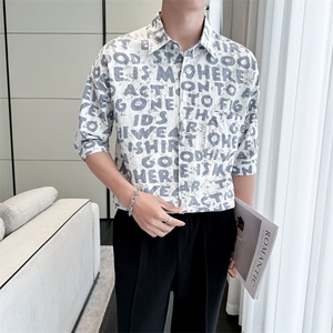 2025春季新款衬衫 男士夏季七分袖衬衫印花棉质上衣男901-C39P58图片