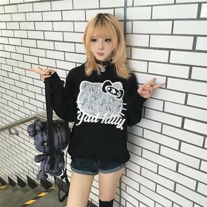 WY43-P58 小众猫耳设计连帽宽松卫衣女复古刺绣街头ins潮显瘦图片