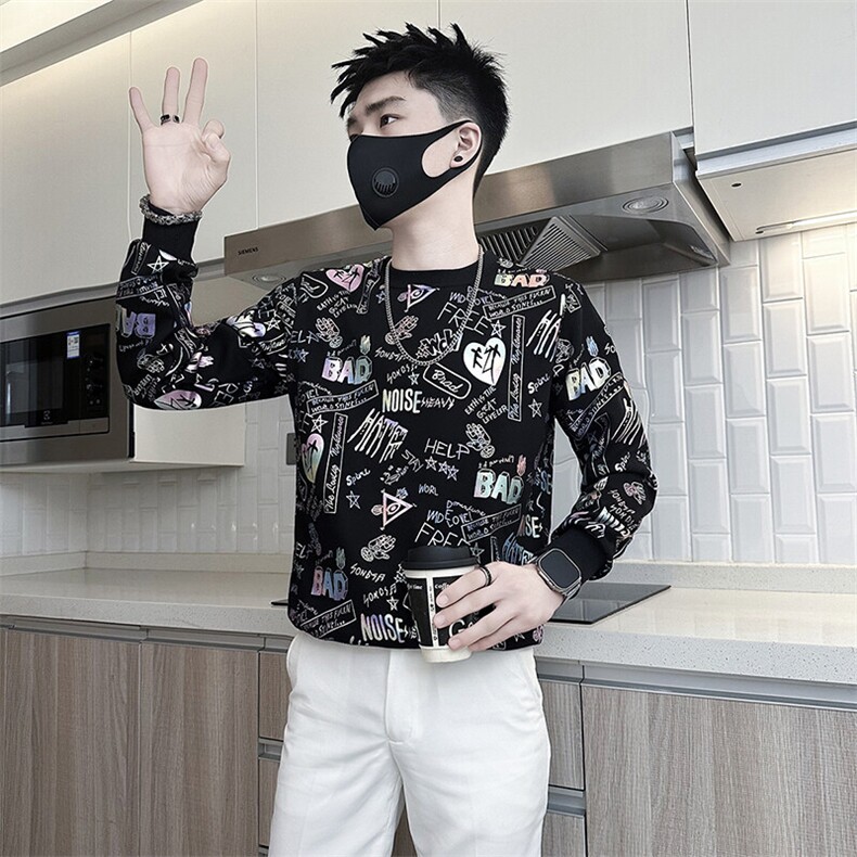 高级感印花卫衣男长袖社会小伙T恤301C-WY18-P58控78,男装T恤,星座301C（原B323）