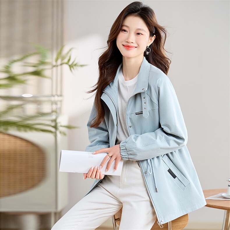 开春外套女休闲中长款2025新款时尚气质收腰显瘦春秋百搭风衣夹克,女装短外套,丽影随形