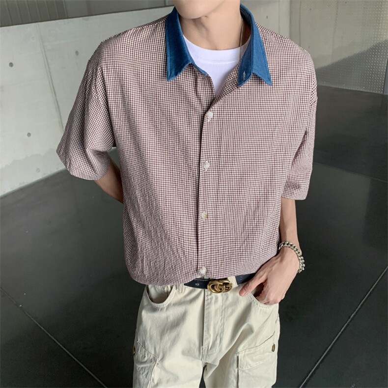 夏季格子衬衣日系复古中性情侣衬衫学院风宽松外套潮CS05,男装衬衫,星座1116A-1（原606A）