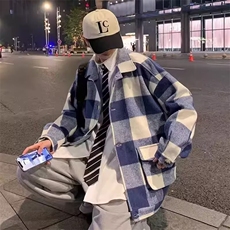 400-P67男装格纹毛呢外套男秋冬新款时尚休闲宽松含羊毛夹克，男装夹克，电商B323A