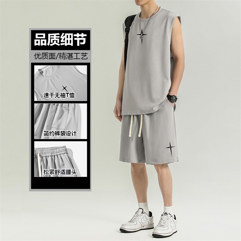 无袖t恤冰丝速干篮球运动服短袖短裤休闲背心套装TZ86-特批68图片