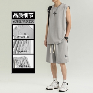 无袖t恤冰丝速干篮球运动服短袖短裤休闲背心套装TZ86-特批68图片