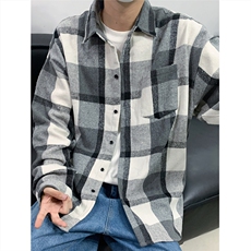 现货~磨毛加厚格子大码长袖衬衫C5892/特P25黑白，男装衬衫，电商A094