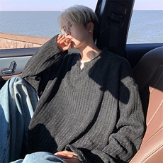 美式高街千鸟格子长袖T恤男女亨利V领英伦雅痞休闲宽松长袖打底衫，男装T恤，电商A443