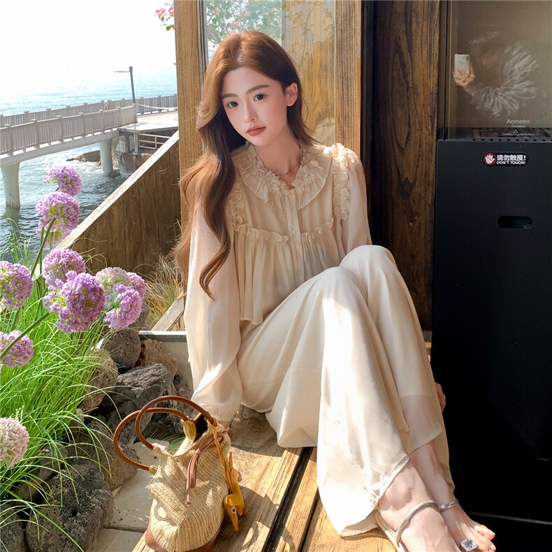 法式温柔风气质套装女2026夏季新款轻薄长袖防晒衬衫阔腿裤两件套,女装套装/套裙,衣秀之家