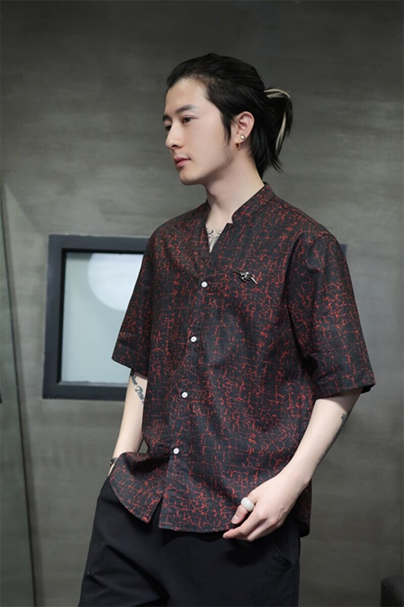 夏季新中式风潮T恤短袖防香云纱龟裂纹汉服唐装T2418-P58,男装T恤,电商A227