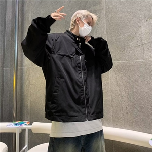 小众短款皮衣男垫肩高级感2023秋新款宽松立领夹克外套 JK8220图片
