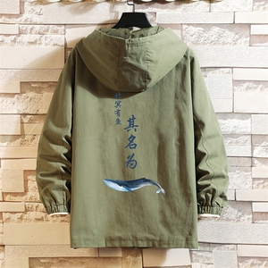 JK41261-P85纯棉连帽夹克男士大码工装男上衣外套砖墙挂拍