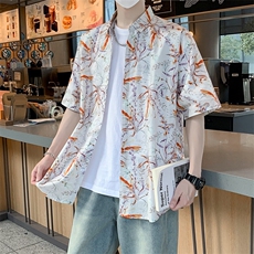 夏威夷花衬衫男夏季潮纯棉短袖衬衣翻领海边度假7255P45，男装衬衫，电商A056