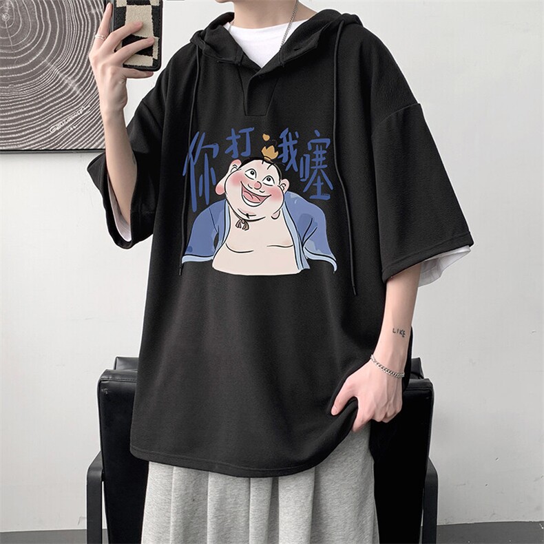 LD54437-P45NASA连帽短袖t恤男大码胖子带帽五分袖中袖,男装T恤,电商A040