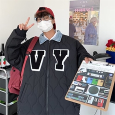 冬天新短款情侣潮牌潮流ins设计感拼接棒球服衬衫领棉袄外套男女，男装夹克，星座1210-1