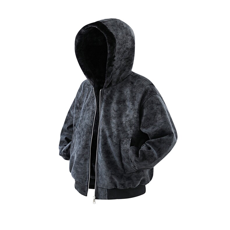 现货高品质美式冬季重磅座山雕大毛毛领pu皮棉衣男女加厚外套，男装皮衣，电商A443