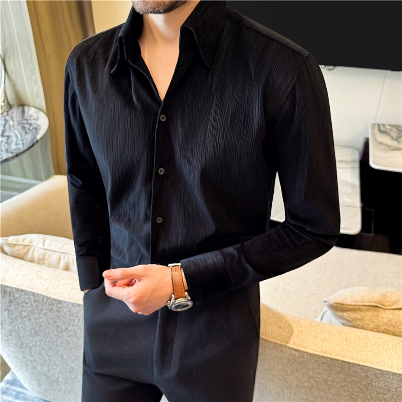 丝绒厚款亲肤柔软保暖长袖衬衫加厚灯芯绒条绒衬衣黑色C9932-P63，男装衬衫，电商A213