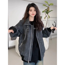 慵懒简约气质ins潮流原宿甜酷辣妹美式PU皮夹克女机车外套新款，男装夹克，星座506A