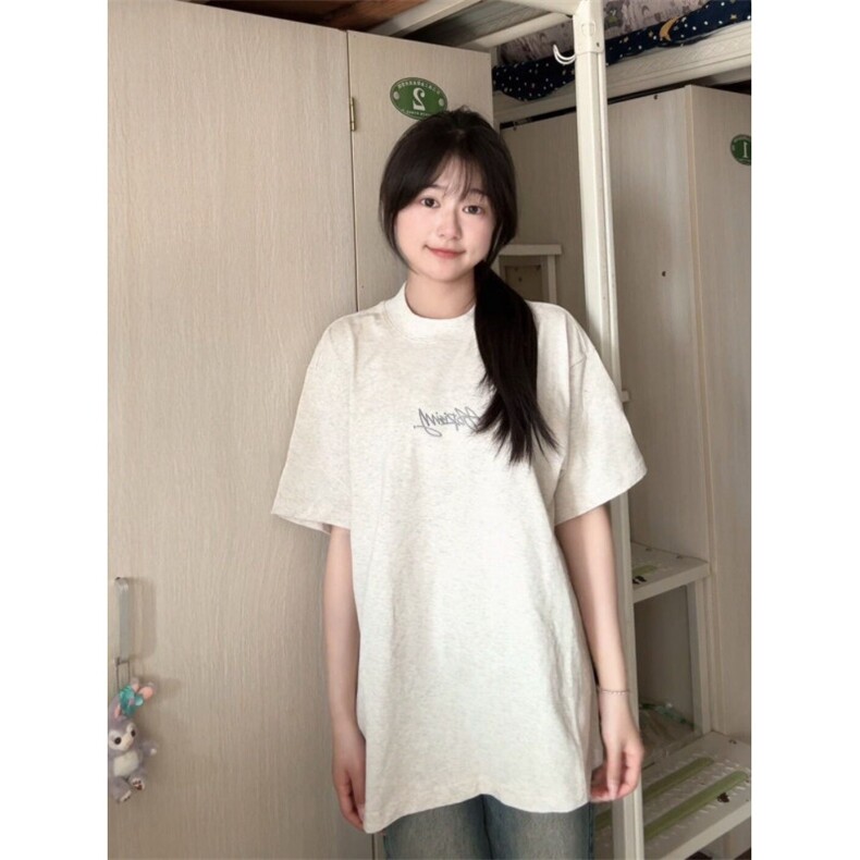 H0861-P35推荐#全刺绣中长款休闲宽松短袖T恤男女同款,女装T恤,星座617A-2