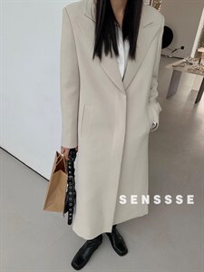 [现货] 三色中长款西装外套2022新款韩版宽松高级感休闲西服图片