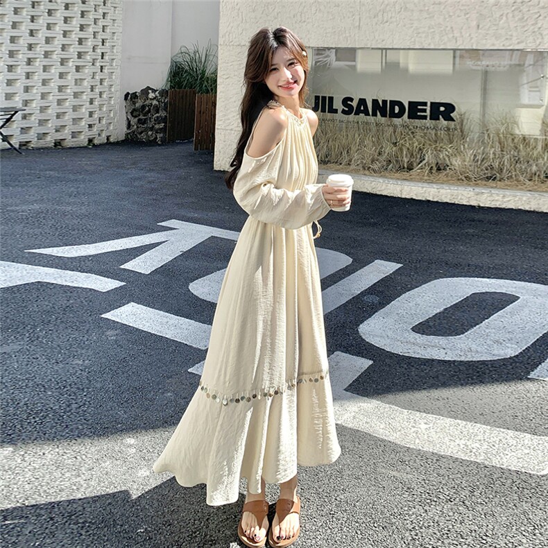 法式复古露肩连衣裙女2025夏季新款RF2C290-6829#-P165-K255,女装连衣裙,蝶眷