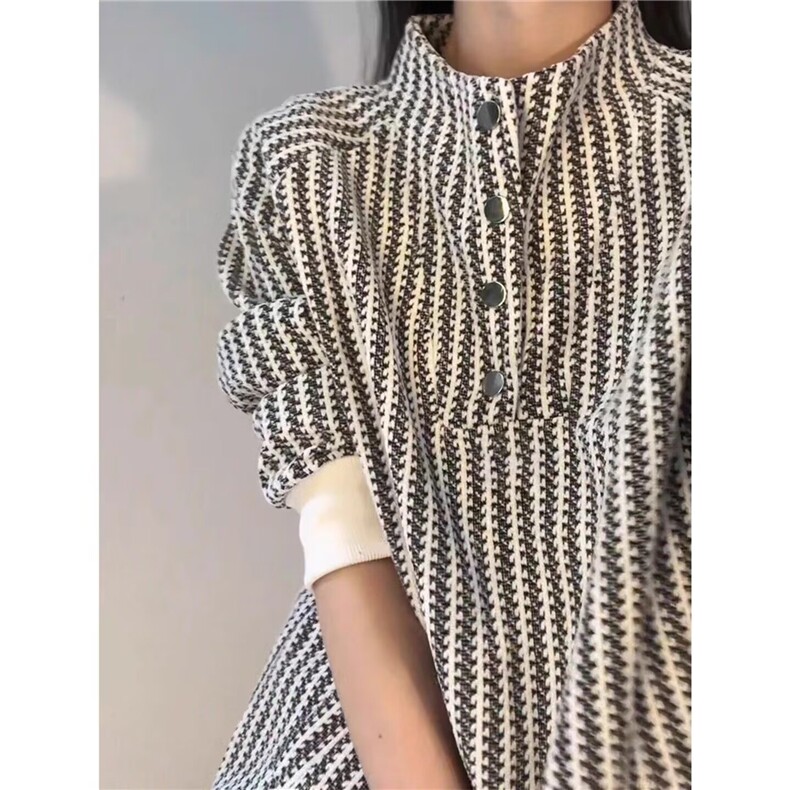 QC3335-P48美式竖条纹立领衬衫男女2025春秋季新款显瘦百搭，男装衬衫，电商B323A