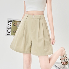 洗水棉西装短裤女夏季新款外穿百搭后松紧a字阔腿五分裤子，女装短裤/热裤，梦白服饰厂