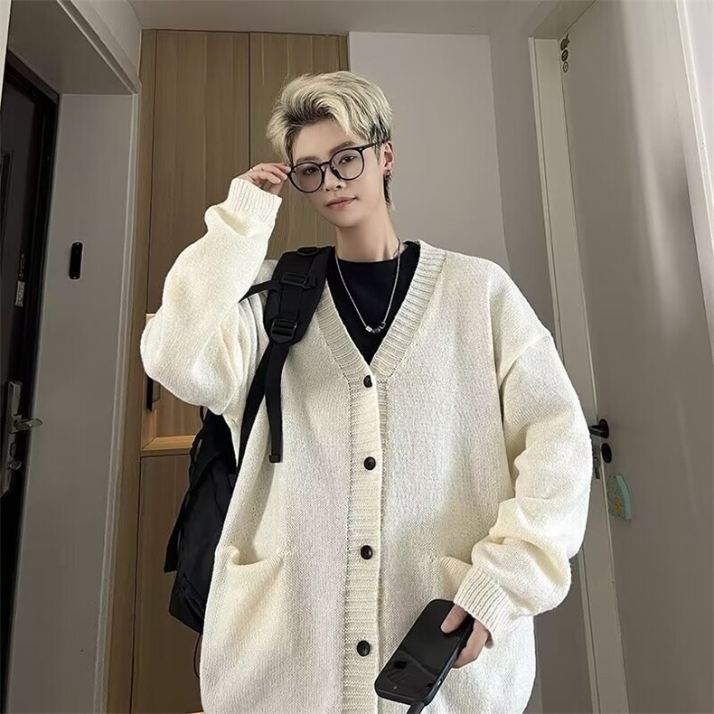 秋冬季针织开衫外套男慵懒风高级穿搭韩系V领毛衣潮毛线，男装针织衫/毛衣，星座1013