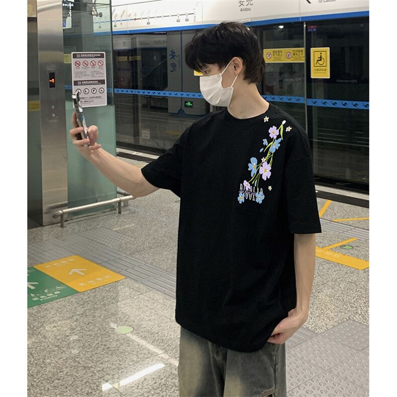 万针全刺绣解构设计260克重磅双纱纯棉高品质美式高街短袖T恤特39,男装T恤,电商A486-1