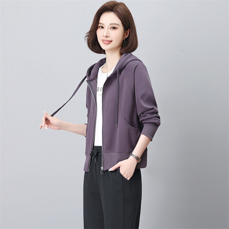 开衫卫衣女2025年春秋新款大码时尚洋气中年妈妈短款连帽休闲外套，女装卫衣/绒衫，璐依舞