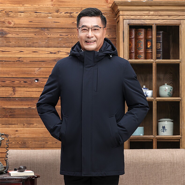 主推可拆卸帽内胆中老年羽绒服外套男短款爸爸装白鸭绒羽绒服大衣,男装羽绒服,钱塘723